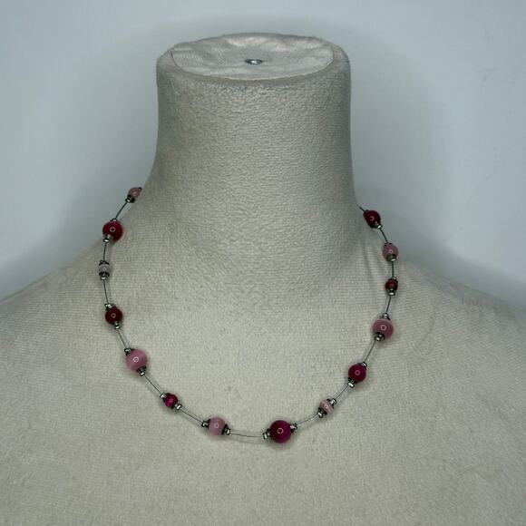 Pink glass beaded necklace Y2K - Picture 1 of 1